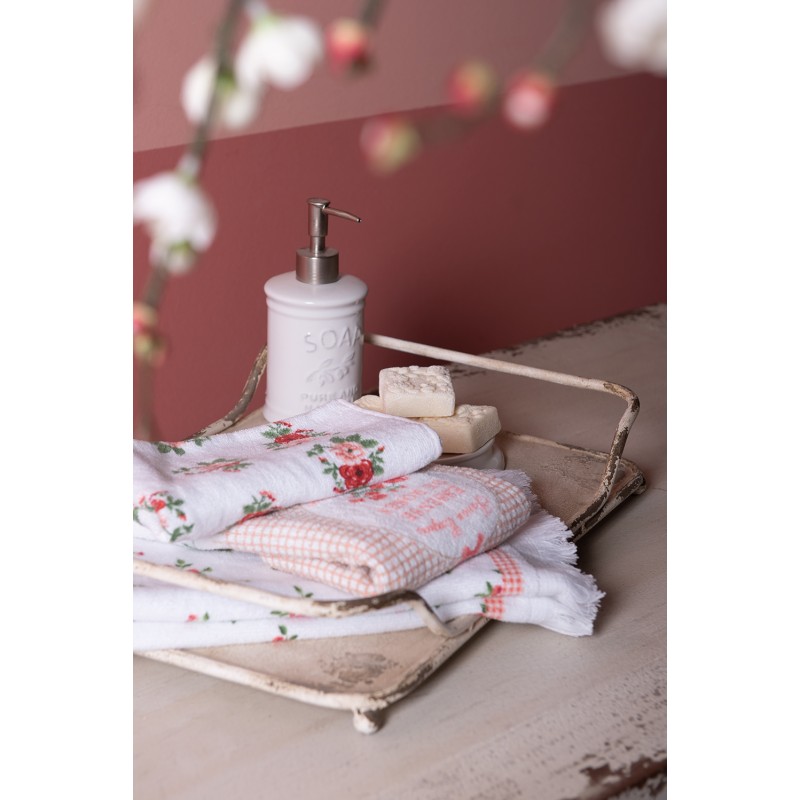 Clayre & Eef Guest Towel 40x66 cm White Green Cotton Roses