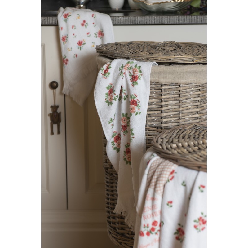 Clayre & Eef Guest Towel 40x66 cm White Green Cotton Roses