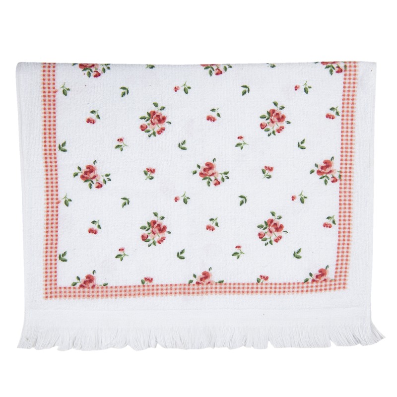 Clayre & Eef Serviette invité 40x66 cm Blanc Rose Coton Roses