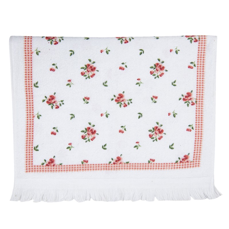 Clayre & Eef Serviette invité 40x66 cm Blanc Rose Coton Roses