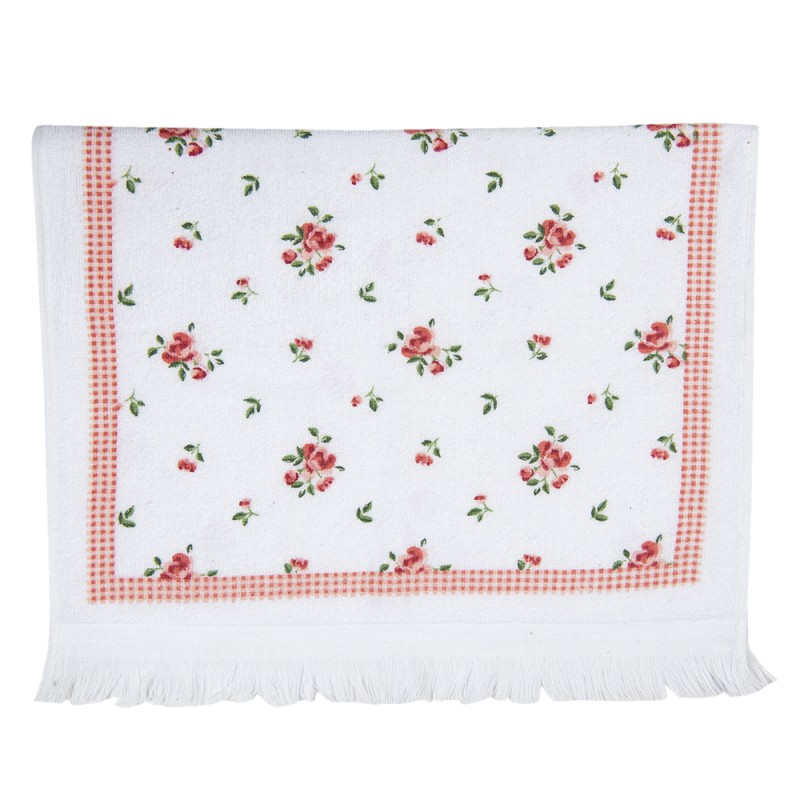 Clayre & Eef Guest Towel 40x66 cm White Pink Cotton Roses