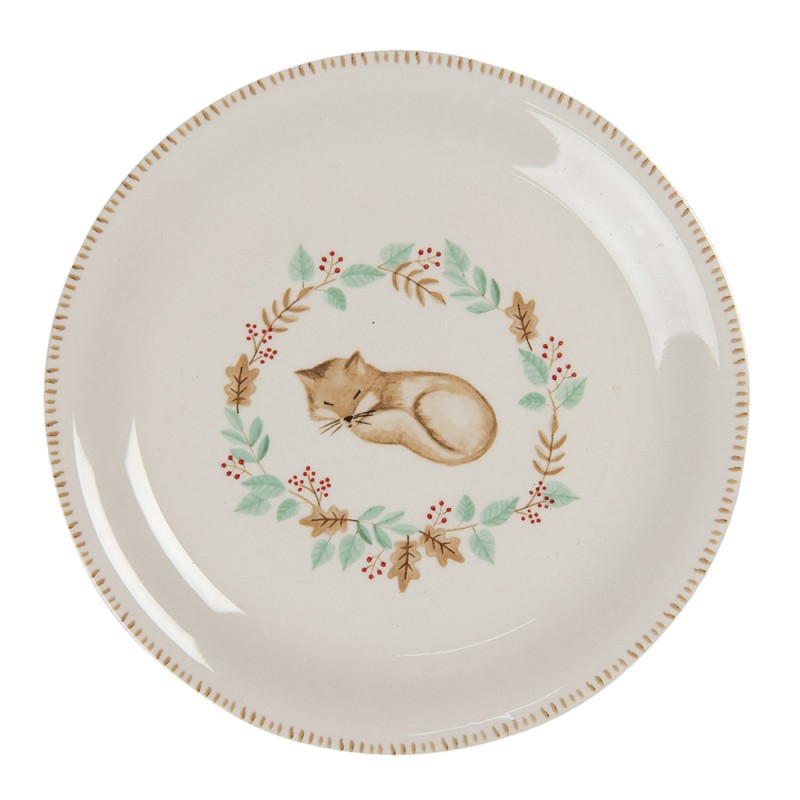 Clayre & Eef Assiette de petit déjeuner Ø 20 cm Beige Marron Céramique Rond Renard