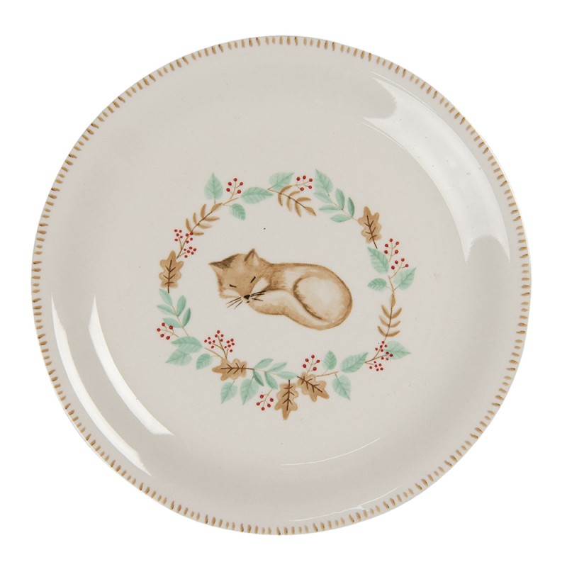Clayre & Eef Breakfast Plate Ø 20 cm Beige Brown Ceramic Round Fox