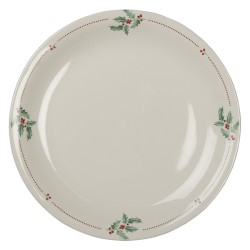 Clayre & Eef Piatto da cena   Ø 28 cm Beige Verde Ceramica Rotondo Foglie di agrifoglio