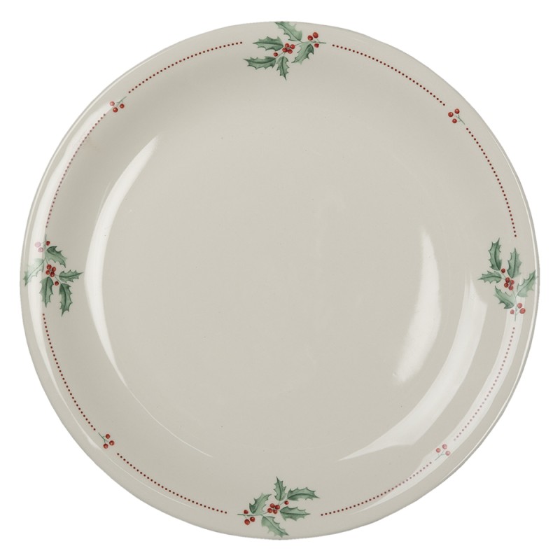 Clayre & Eef Dinner Plate Ø 28 cm Beige Green Ceramic Round Holly Leaves