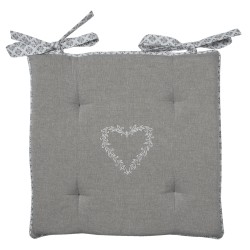 Clayre & Eef Chair Cushion Foam 40x40x4 cm Grey Cotton Hearts Diamonds