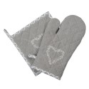 Clayre & Eef Oven Mitt 16x30 cm Grey White Cotton Hearts Diamonds