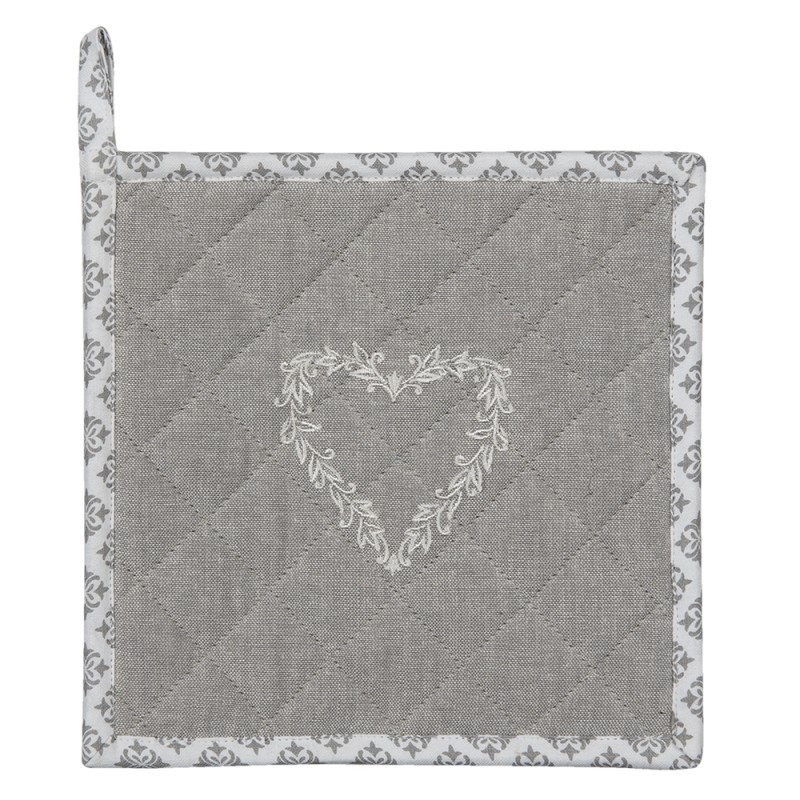 Clayre & Eef Manique 20x20 cm Gris Blanc Coton Carré Coeurs carreaux