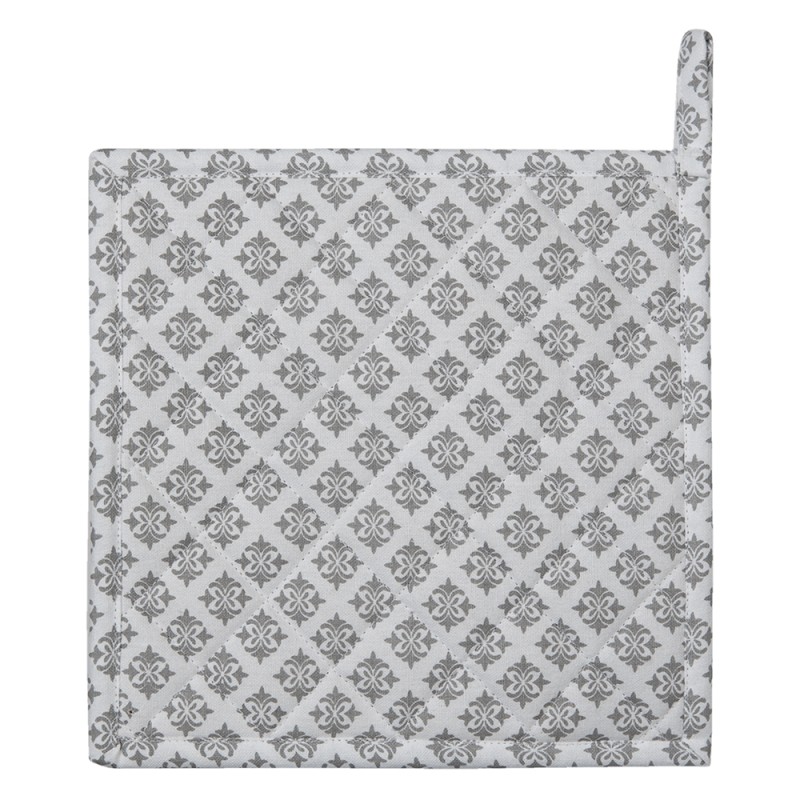 Clayre & Eef Pot Holder 20x20 cm Grey White Cotton Square Hearts Diamonds