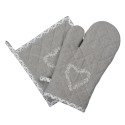 Clayre & Eef Pot Holder 20x20 cm Grey White Cotton Square Hearts Diamonds