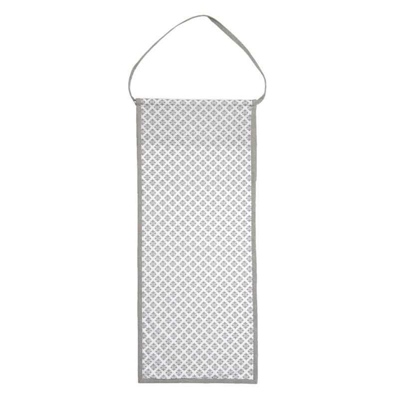 Clayre & Eef Sac à pain 28x68 cm Gris Blanc Coton Rectangle Coeurs carreaux