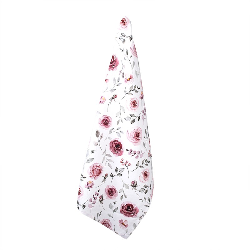 Clayre & Eef Asciugamani da cucina 50x70 cm Bianco Rosa  Cotone Rettangolo Rose