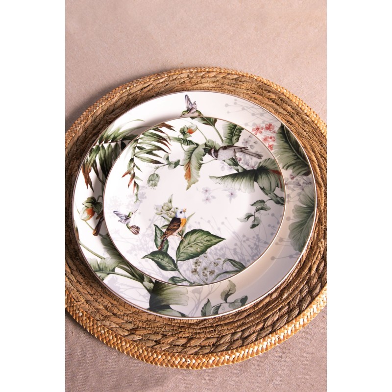 Clayre & Eef Breakfast Plate Ø 20 cm White Green Porcelain Round Birds