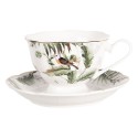 Clayre & Eef Tasse et soucoupe 220 ml Blanc Vert Porcelaine Oiseaux