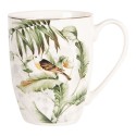 Clayre & Eef Mug 360 ml White Green Porcelain Round Birds