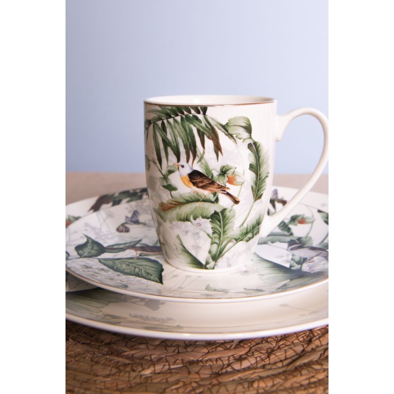 Clayre & Eef Mug 360 ml White Green Porcelain Round Birds