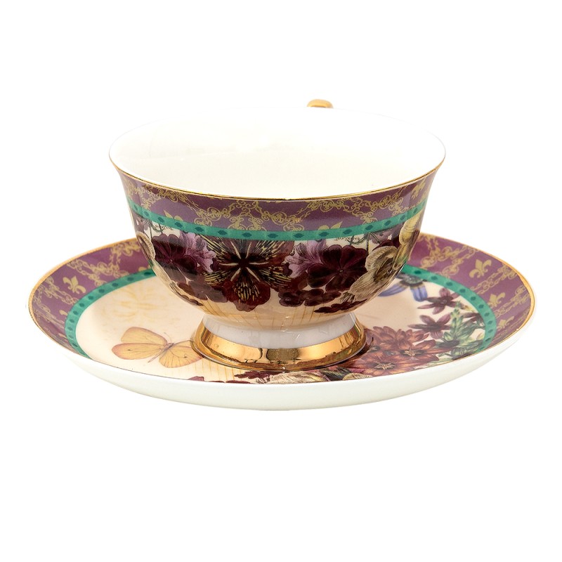 Clayre & Eef Tasse mit Untertasse 200 ml Violett Porzellan Schmetterling