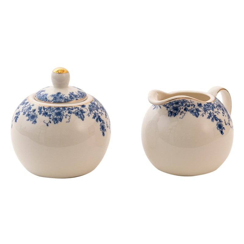 Clayre & Eef Set latte e zucchero Blu Porcellana Fiori