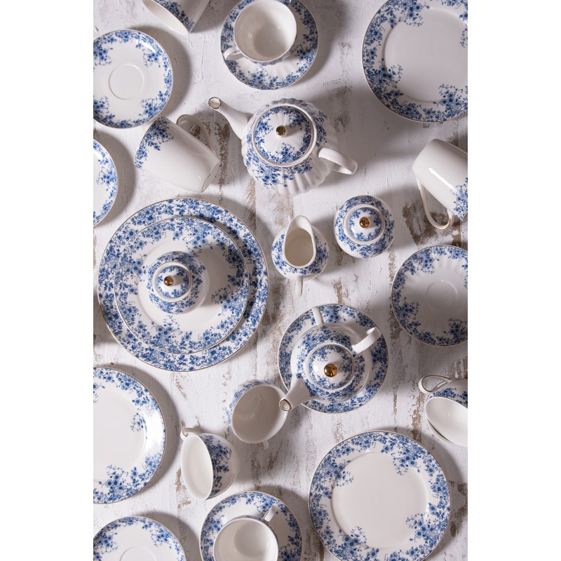 Clayre & Eef Milch und Zucker-Set Blau Porzellan Blumen