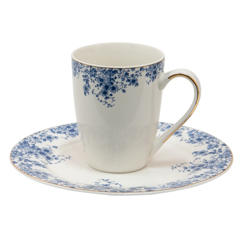 Clayre & Eef Mug 330 ml Bleu Porcelaine Fleurs