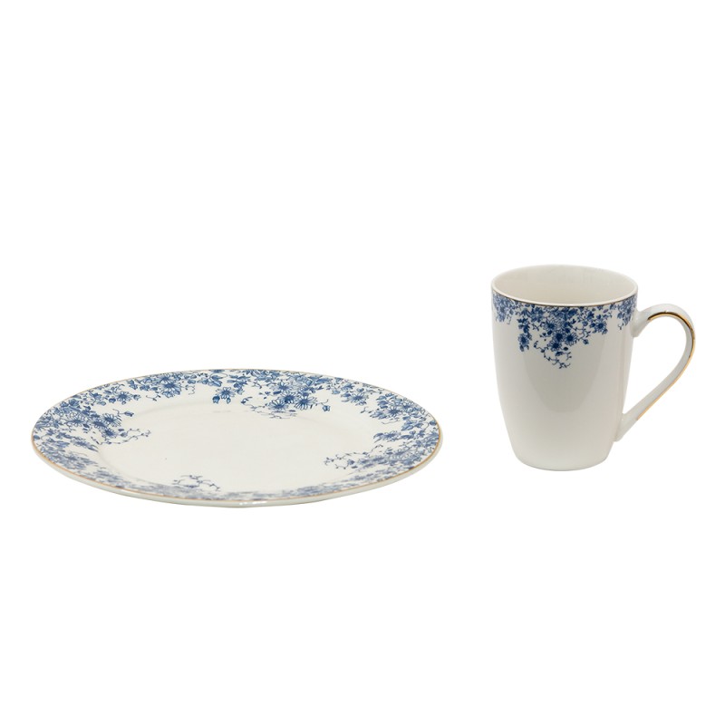 Clayre & Eef Tasse 330 ml Blau Porzellan Blumen