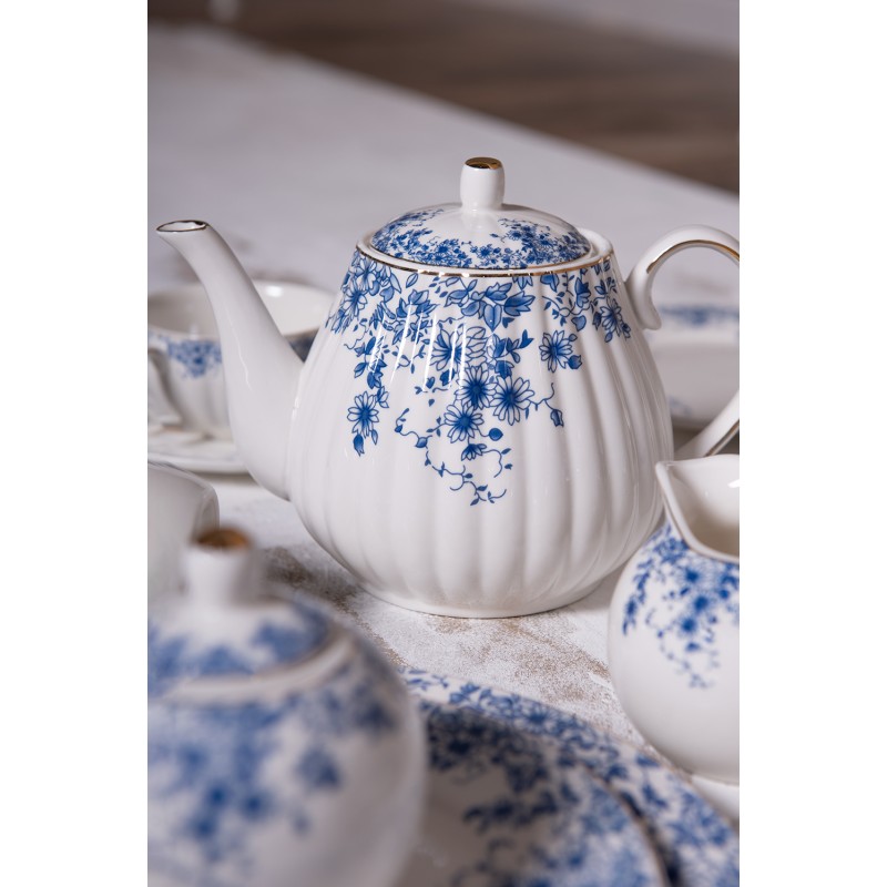 Clayre & Eef Teapot 1100 ml Blue Porcelain Flowers