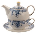 Clayre & Eef Tea for One 400 ml Blau Porzellan Blumen