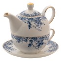 Clayre & Eef Tea for One  400 ml Blauw Porselein Bloemen