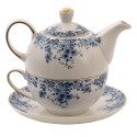 Clayre & Eef Tea for One  400 ml Blauw Porselein Bloemen