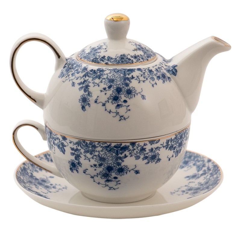 Clayre & Eef Tea for One 400 ml Blu Porcellana Fiori