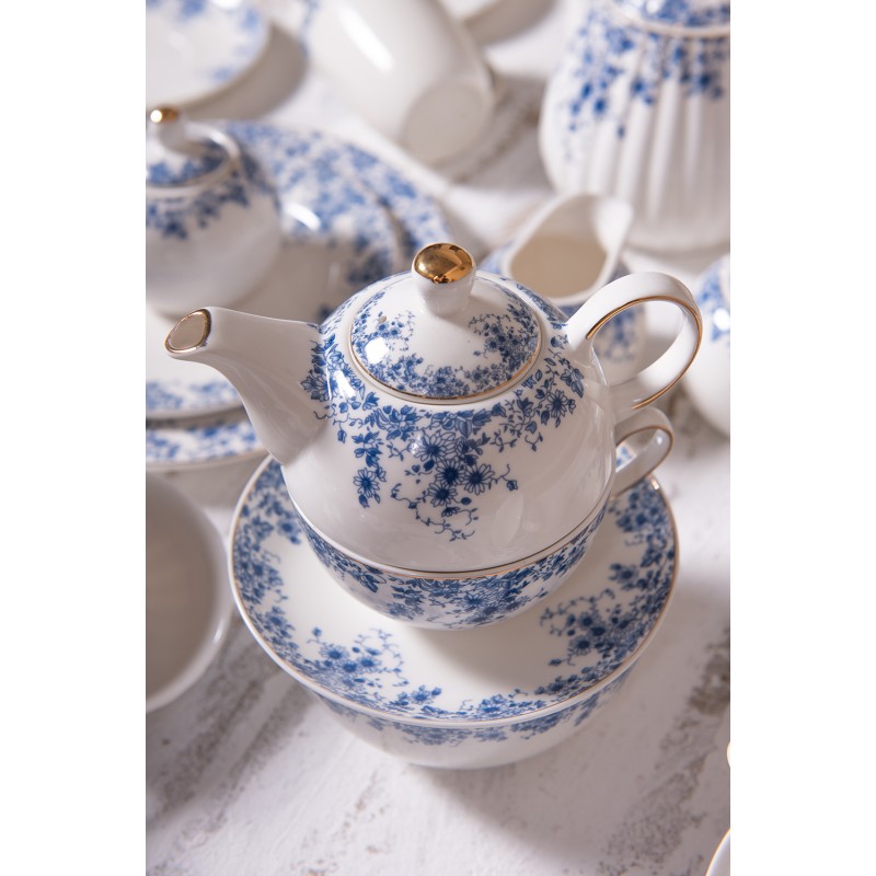 Clayre & Eef Tea for One 400 ml Blu Porcellana Fiori