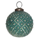 Clayre & Eef Christmas Bauble Ø 7 cm Green Silver colored Glass