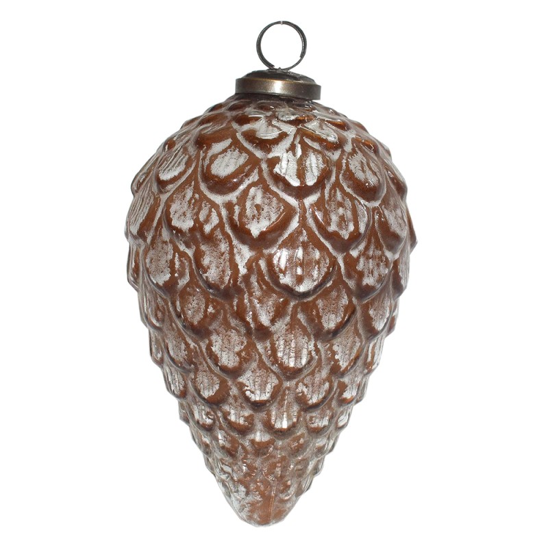Clayre & Eef Christmas Bauble Ø 10 cm Brown White Glass
