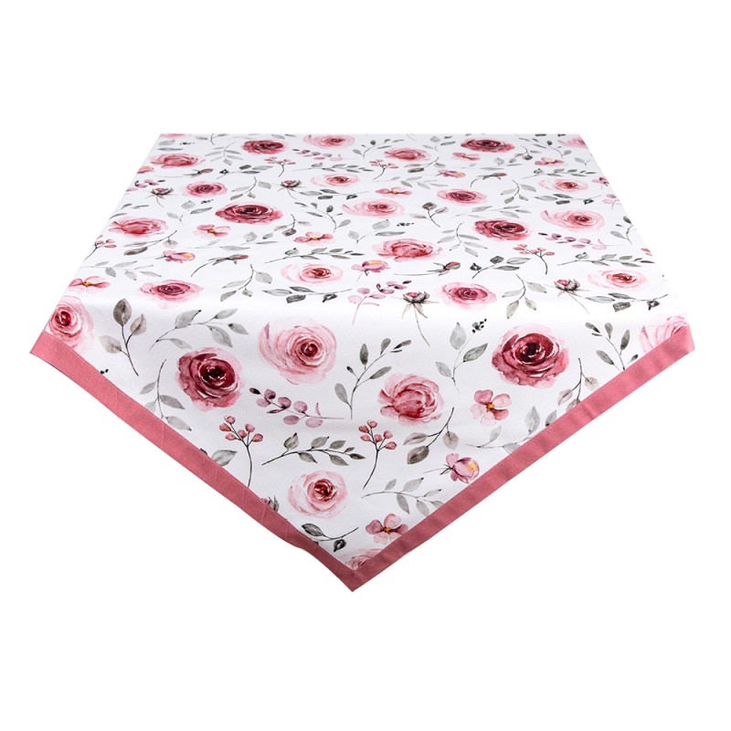 Clayre & Eef Tablecloth 150x250 cm White Pink Cotton Rectangle Roses