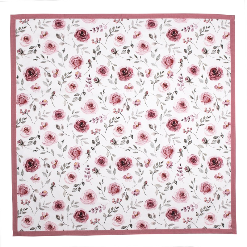 Clayre & Eef Tischdecke 150x250 cm Weiß Rosa Baumwolle Rechteck Rosen