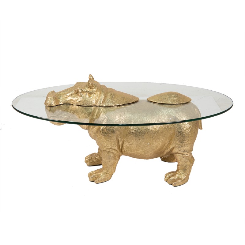Clayre & Eef Table d'appoint Hippopotame 80x50x37 cm Couleur or Plastique Verre