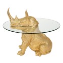 Clayre & Eef Tavolino Rinoceronte Ø 65x55 cm Color oro Plastica Vetro