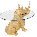 Clayre & Eef Side Table Rhinoceros Ø 65x55 cm Gold colored Plastic Glass