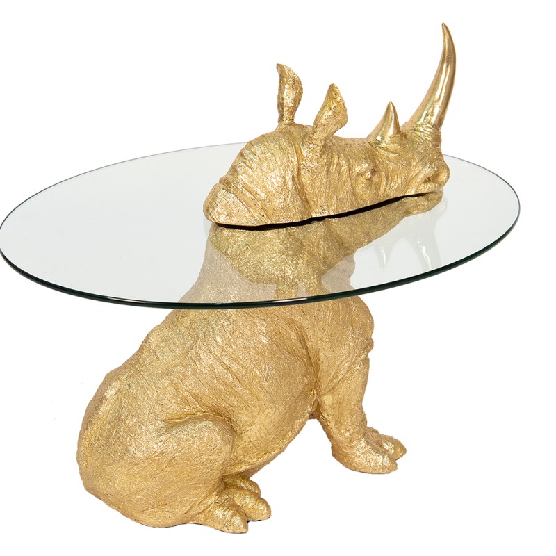 Clayre & Eef Tavolino Rinoceronte Ø 65x55 cm Color oro Plastica Vetro