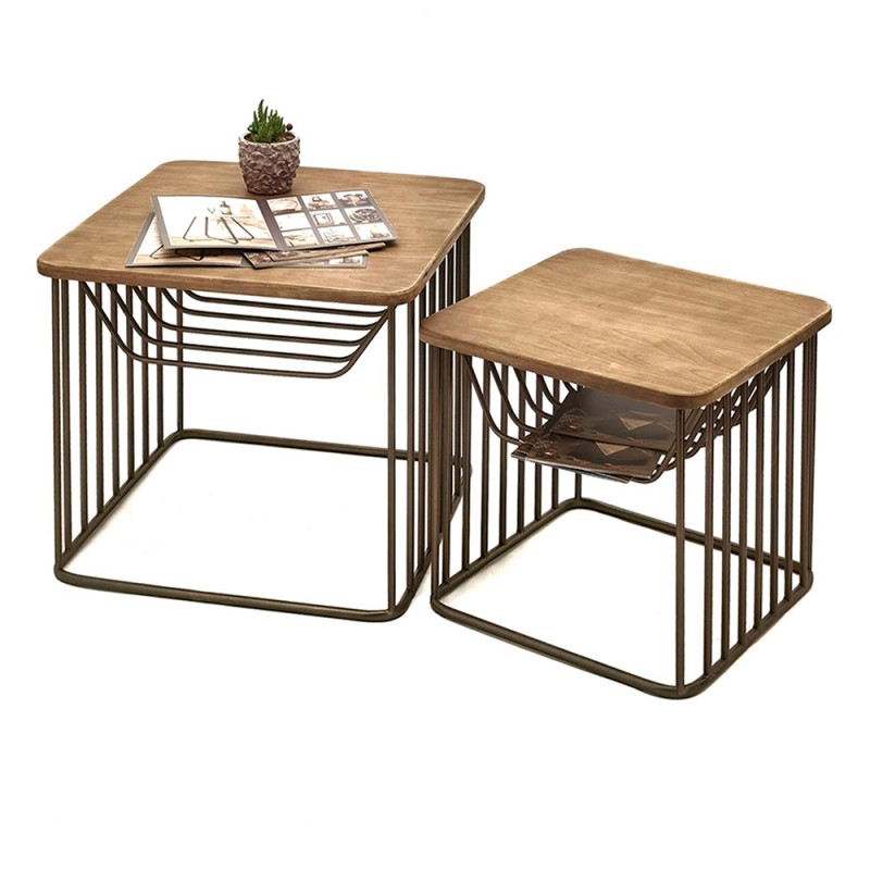 Clayre & Eef Side Table Set of 2 Brown Iron Wood