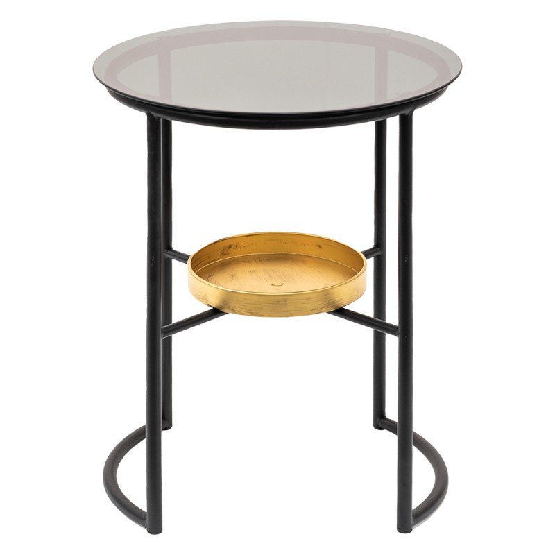 Clayre & Eef Side Table Ø 43x55 cm Black Iron Glass