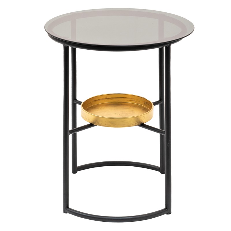Clayre & Eef Side Table Ø 43x55 cm Black Iron Glass