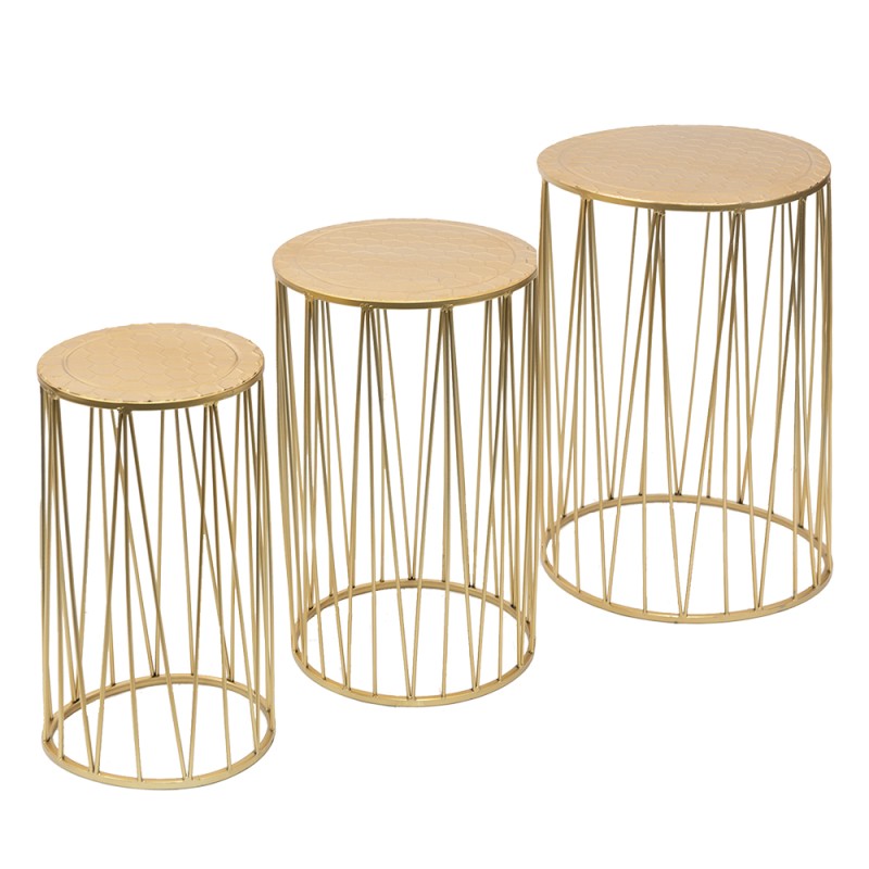 Clayre & Eef Plant Table Set of 3 Ø 38 Ø 31 Ø 24 cm Gold colored Metal