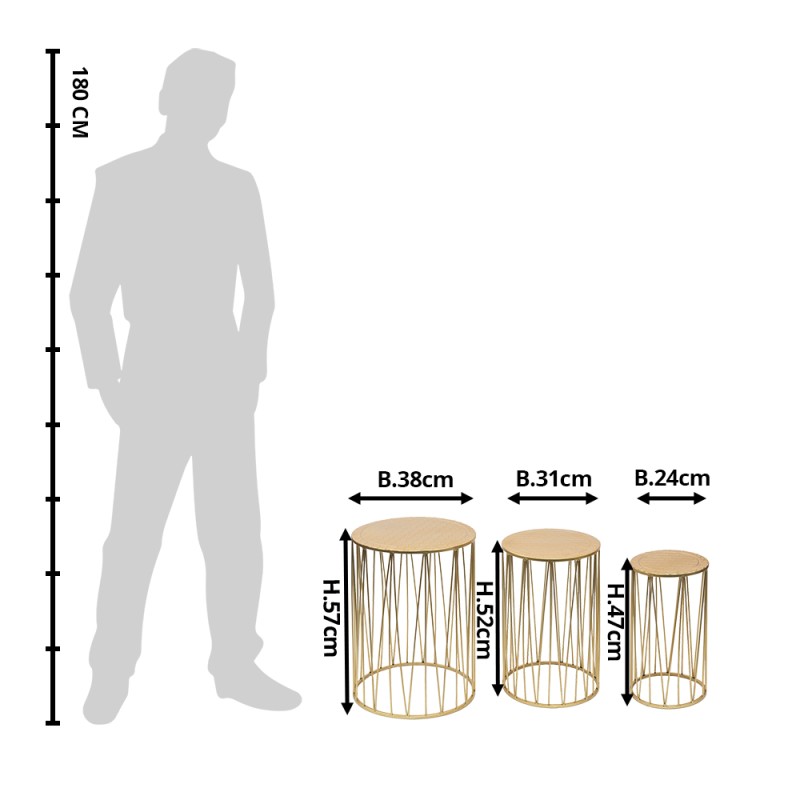 Clayre & Eef Plant Table Set of 3 Ø 38 Ø 31 Ø 24 cm Gold colored Metal