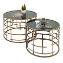 Clayre & Eef Side Table Set of 2 Ø 75 / Ø 60 cm Gold colored Metal Glass Round