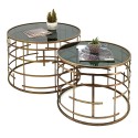 Clayre & Eef Table d'appoint set de 2 Ø 75 / Ø 60 cm Couleur or Métal Verre Rond