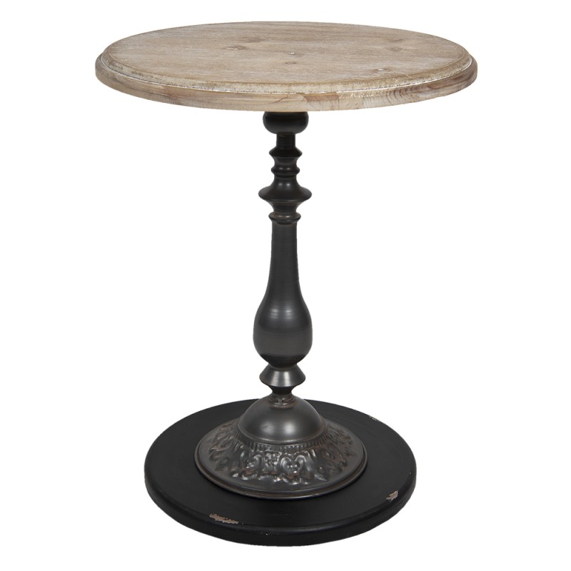 Clayre & Eef Side Table Ø 50x64 cm Brown Black Wood Iron Round