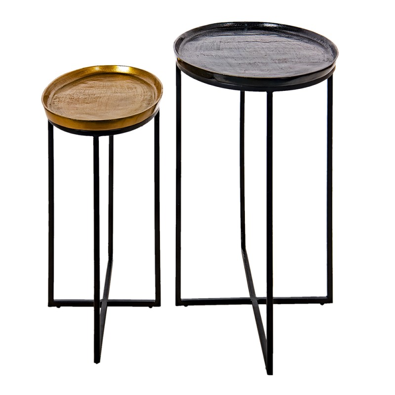 Clayre & Eef Side Table Set of 2 Black Aluminium Oval