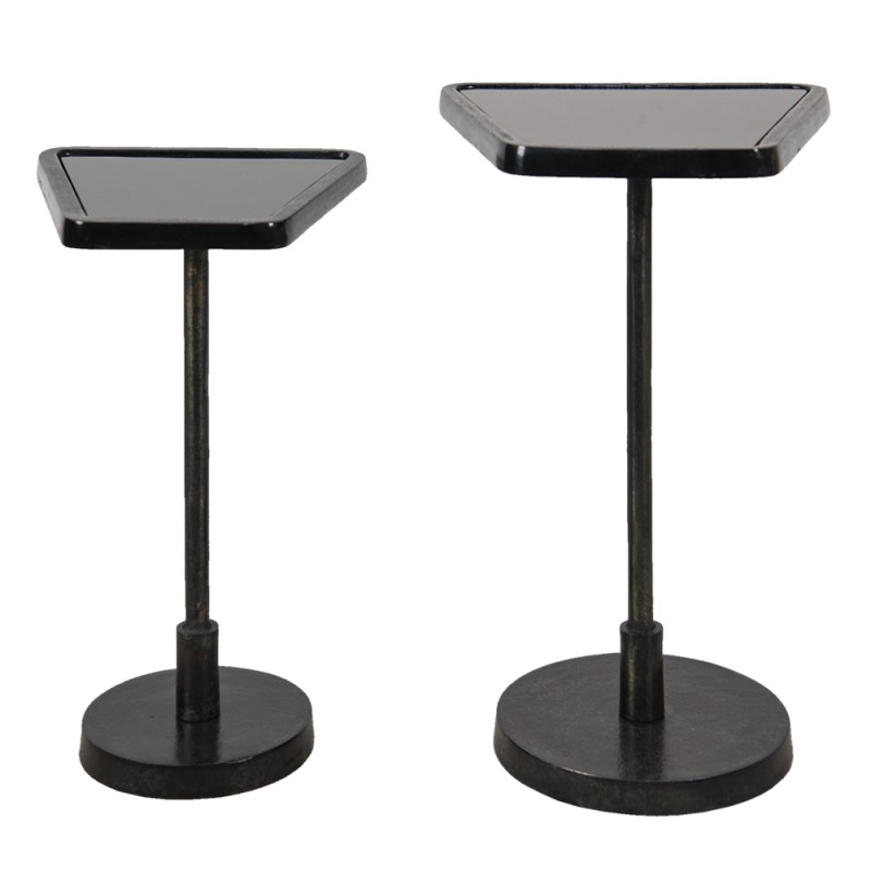 Clayre & Eef Side Table Set of 2 35x35x56 cm Black Aluminium Glass
