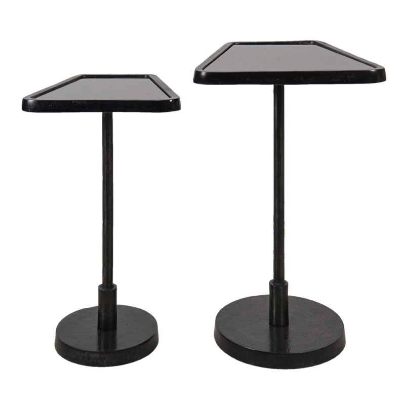 Clayre & Eef Tavolino set di 2 35x35x56 cm Nero Vetro alluminio